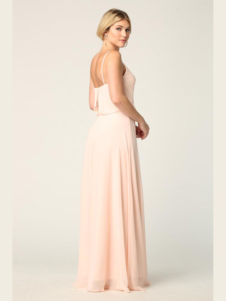 Long Spaghetti Strap Blouson Bridesmaids Dress