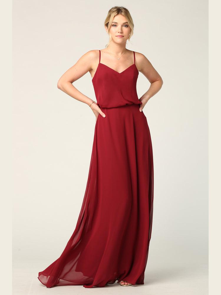 Long Spaghetti Strap Blouson Bridesmaids Dress | The Dress Outlet Long Spaghetti Strap Blouson Bridesmaids Dress | The Dress Outlet