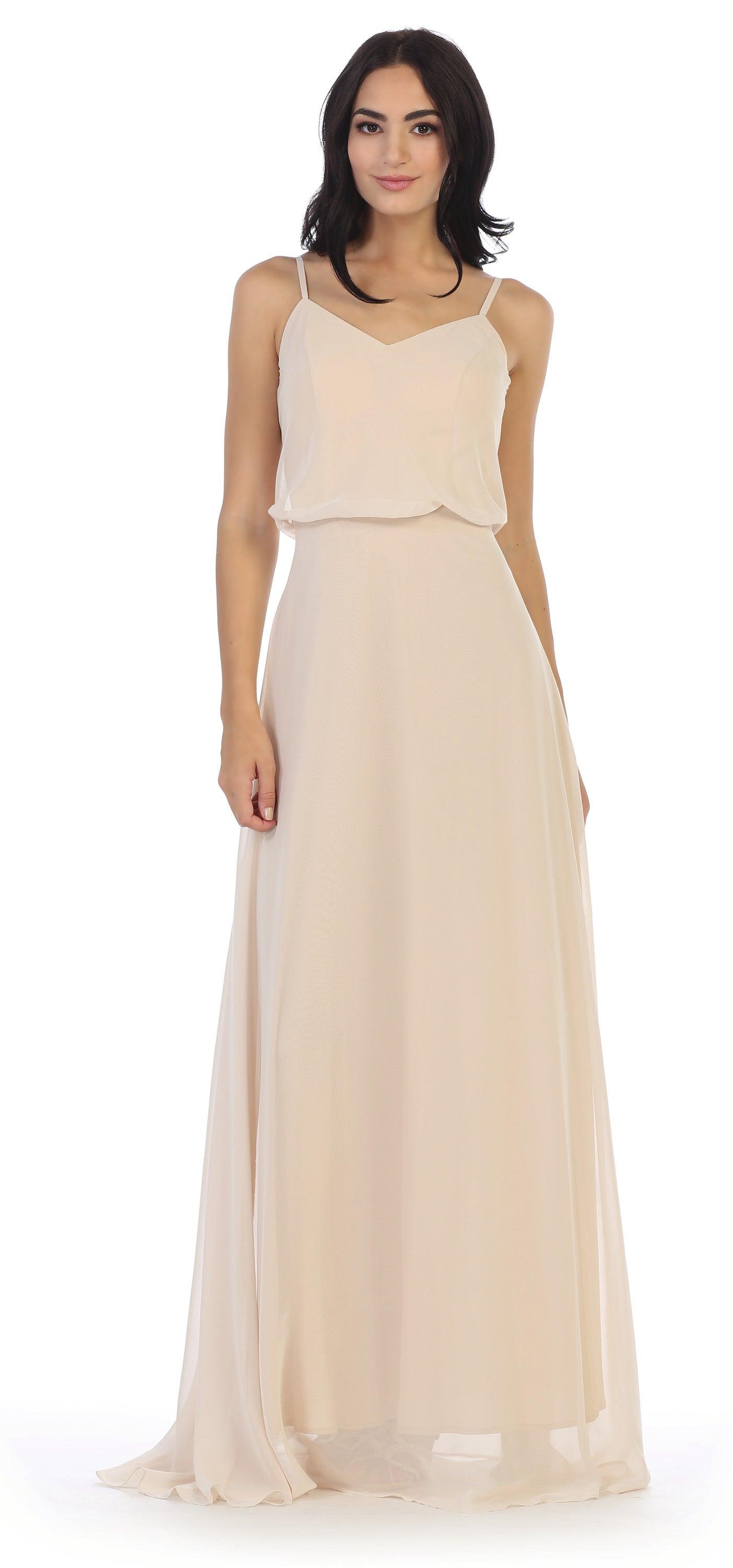Long Spaghetti Strap Blouson Bridesmaids Dress