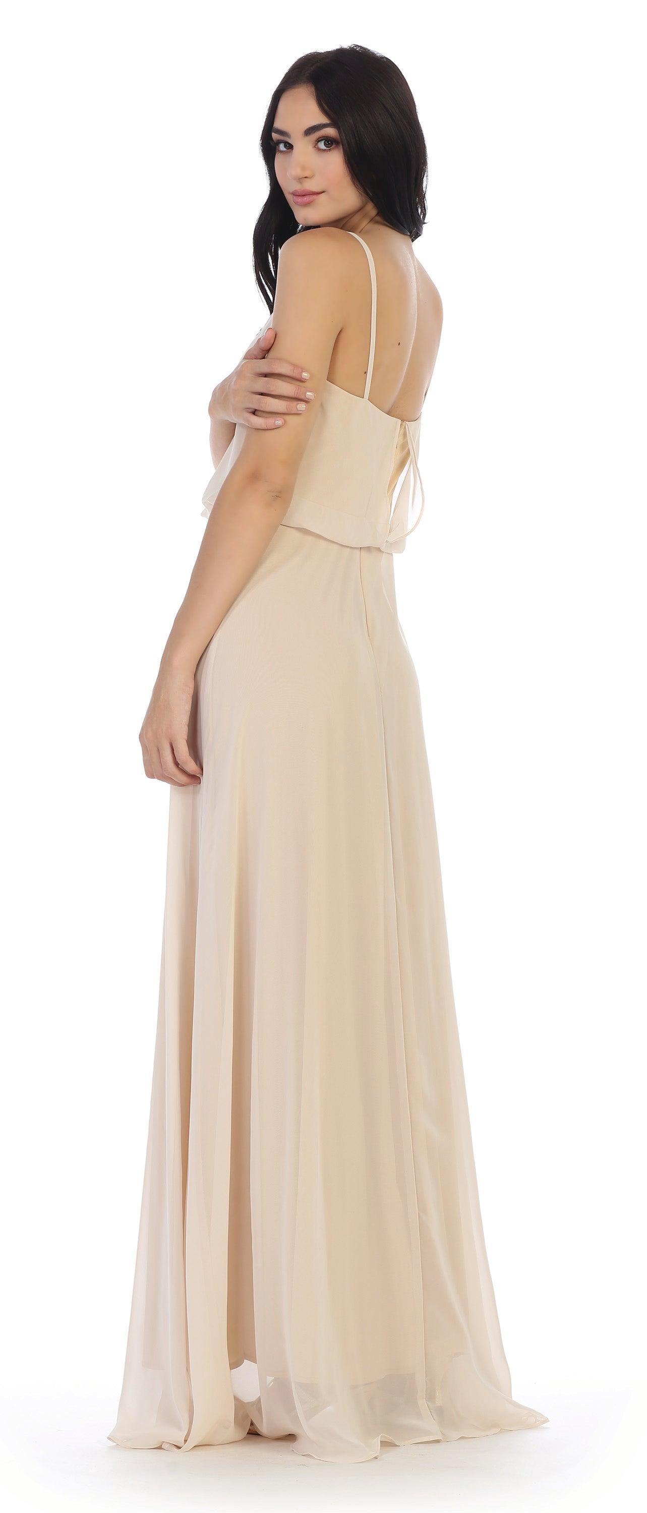 Long Spaghetti Strap Blouson Bridesmaids Dress