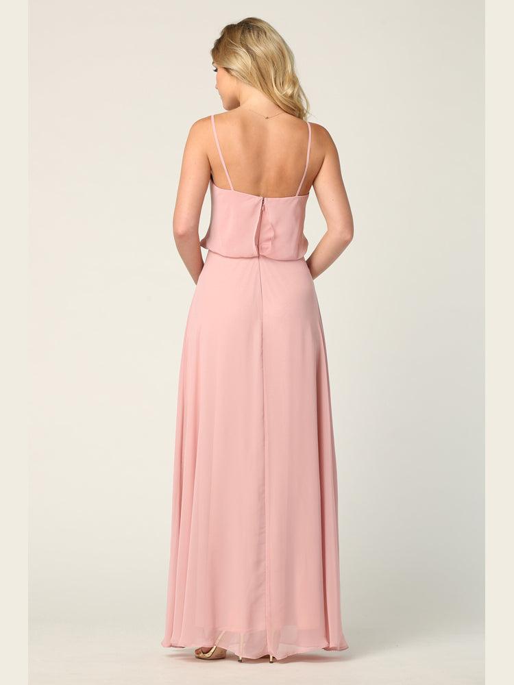 Long Spaghetti Strap Blouson Bridesmaids Dress