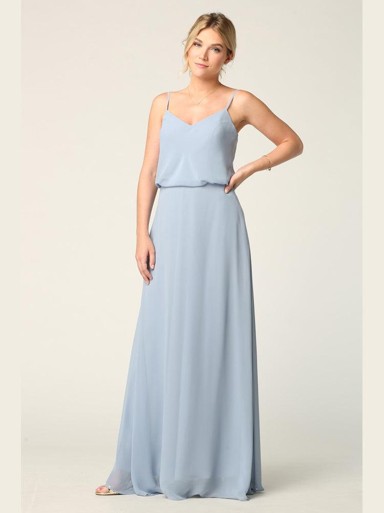 Long Spaghetti Strap Blouson Bridesmaids Dress