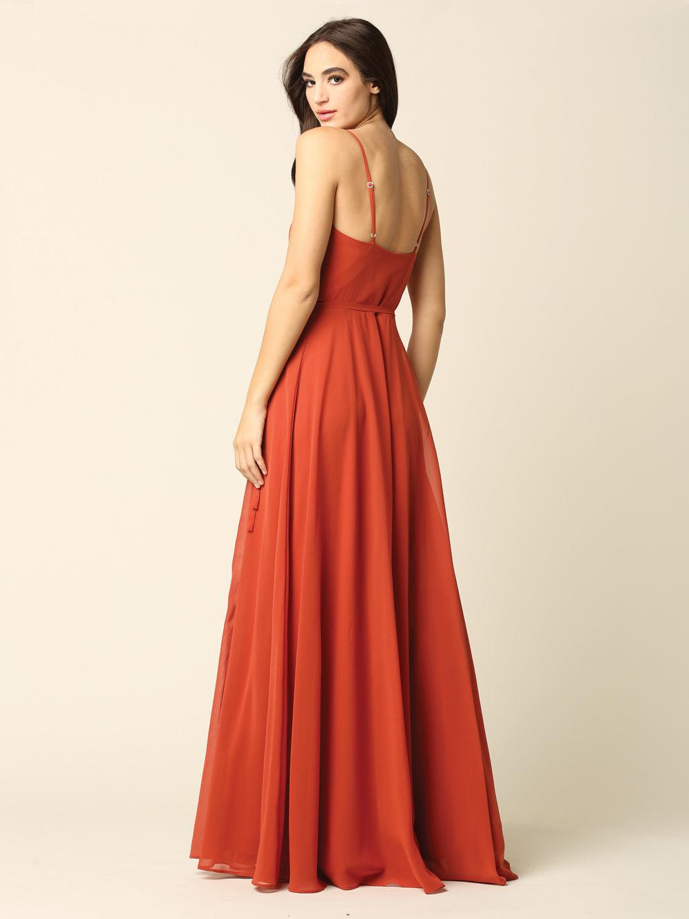 Long Spaghetti Strap Chiffon Wrap Bridesmaids Gown