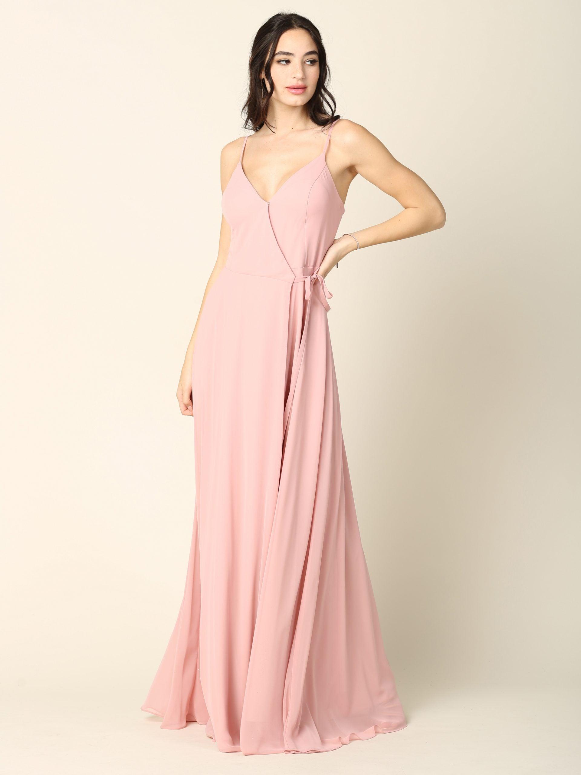 Long Spaghetti Strap Chiffon Wrap Bridesmaids Gown