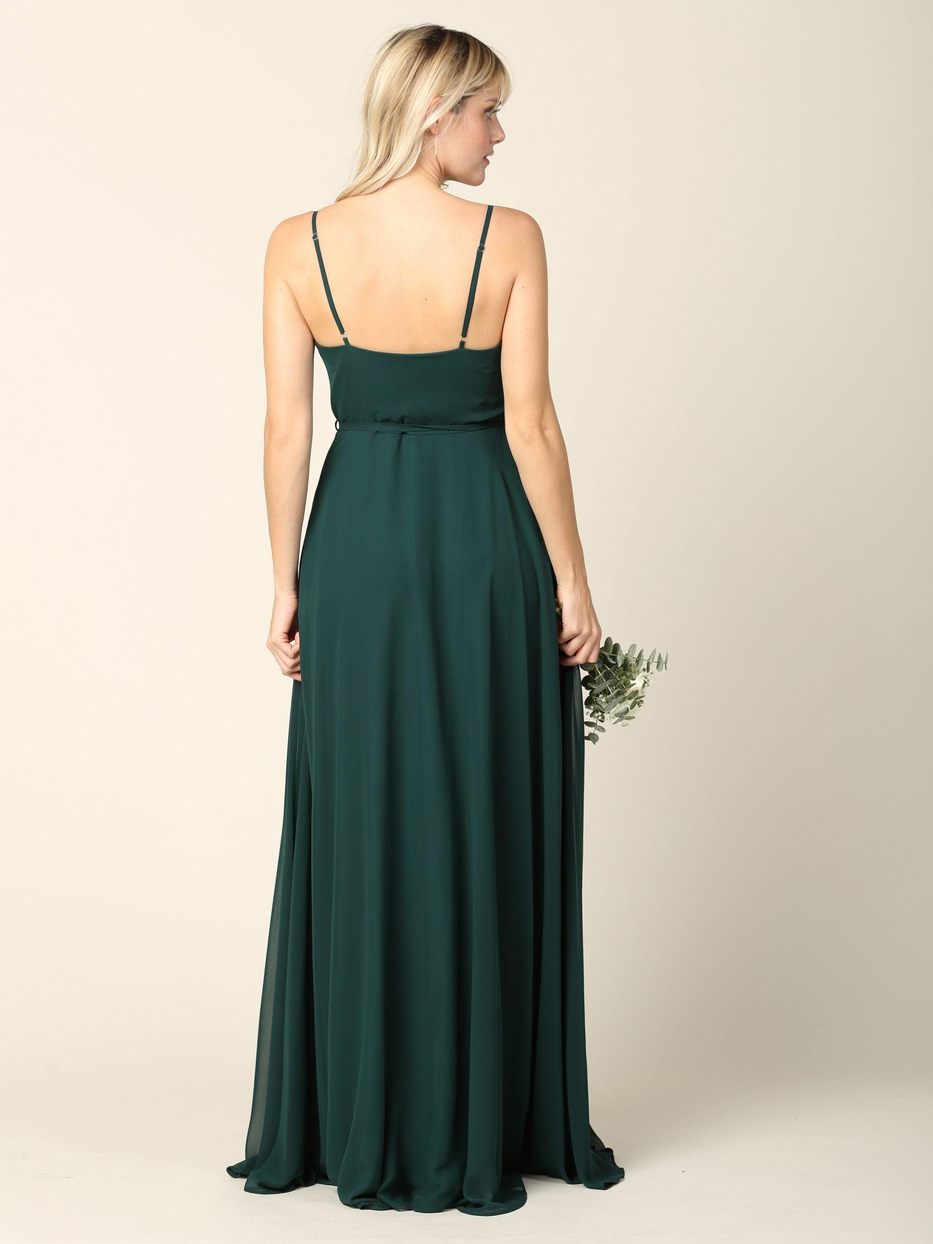 Long Spaghetti Strap Chiffon Wrap Bridesmaids Gown - The Dress Outlet