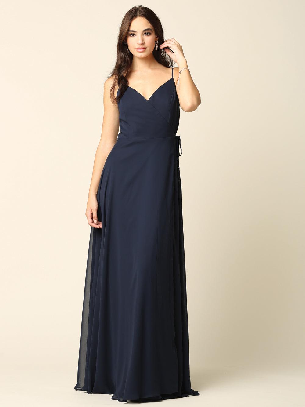 Long Spaghetti Strap Chiffon Wrap Bridesmaids Gown