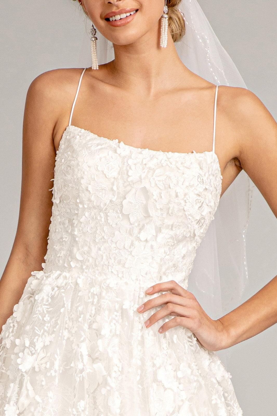 Long Spaghetti Strap Floral Mesh Wedding Dress