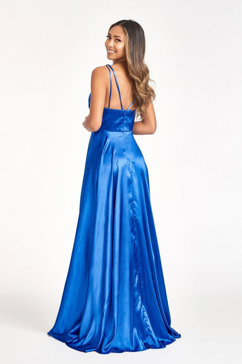 Long Spaghetti Strap Formal Bridesmaid Satin Dress Royal