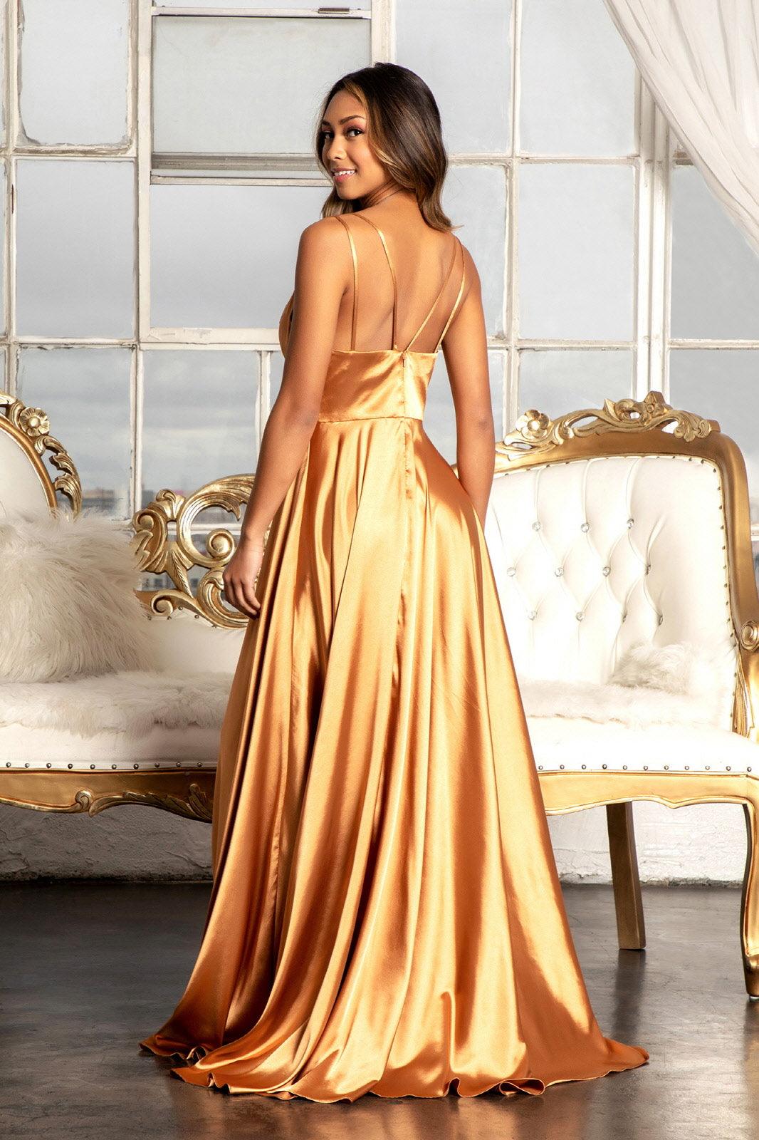 Long Spaghetti Strap Formal Bridesmaid Satin Dress