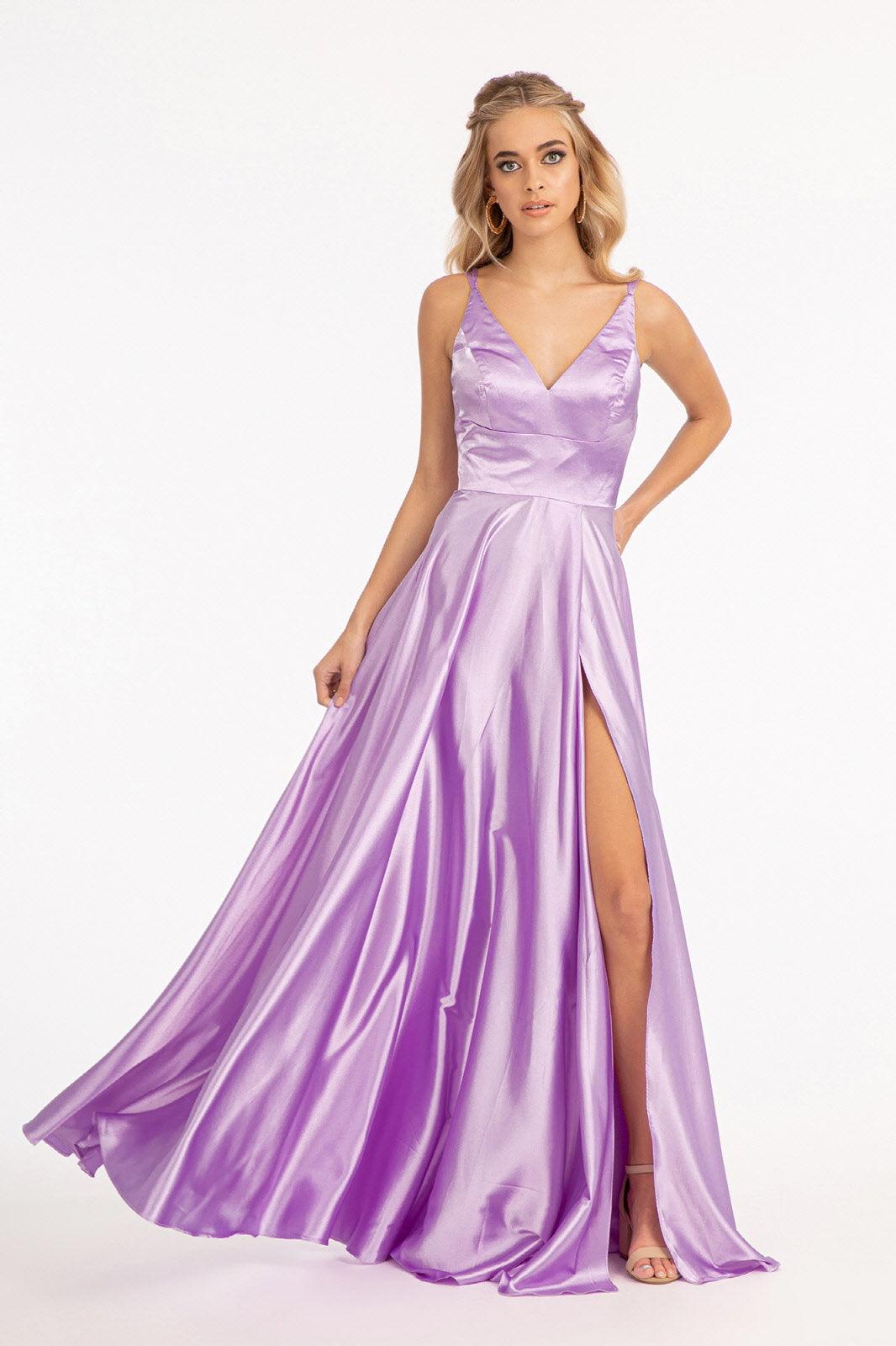 Long Spaghetti Strap Formal Bridesmaid Satin Dress Lavender