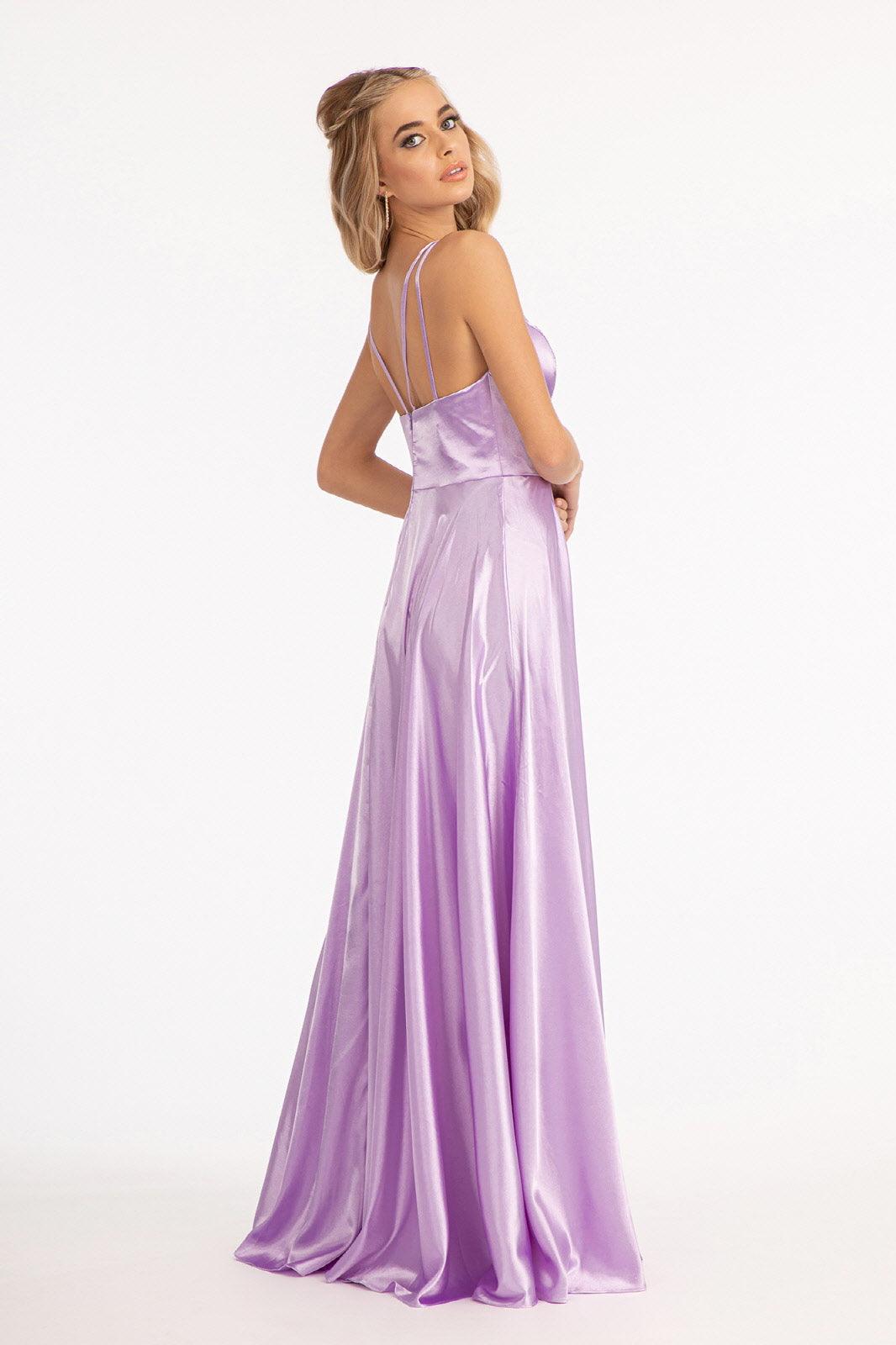 Long Spaghetti Strap Formal Bridesmaid Satin Dress