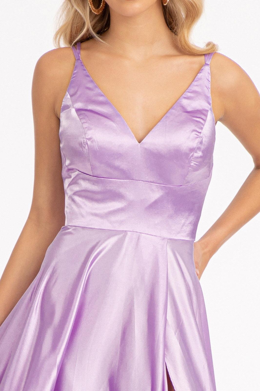 Long Spaghetti Strap Formal Bridesmaid Satin Dress Lavender