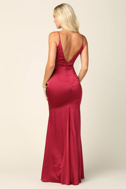 Long Spaghetti Strap Formal Satin Bridesmaids Dress - The Dress Outlet