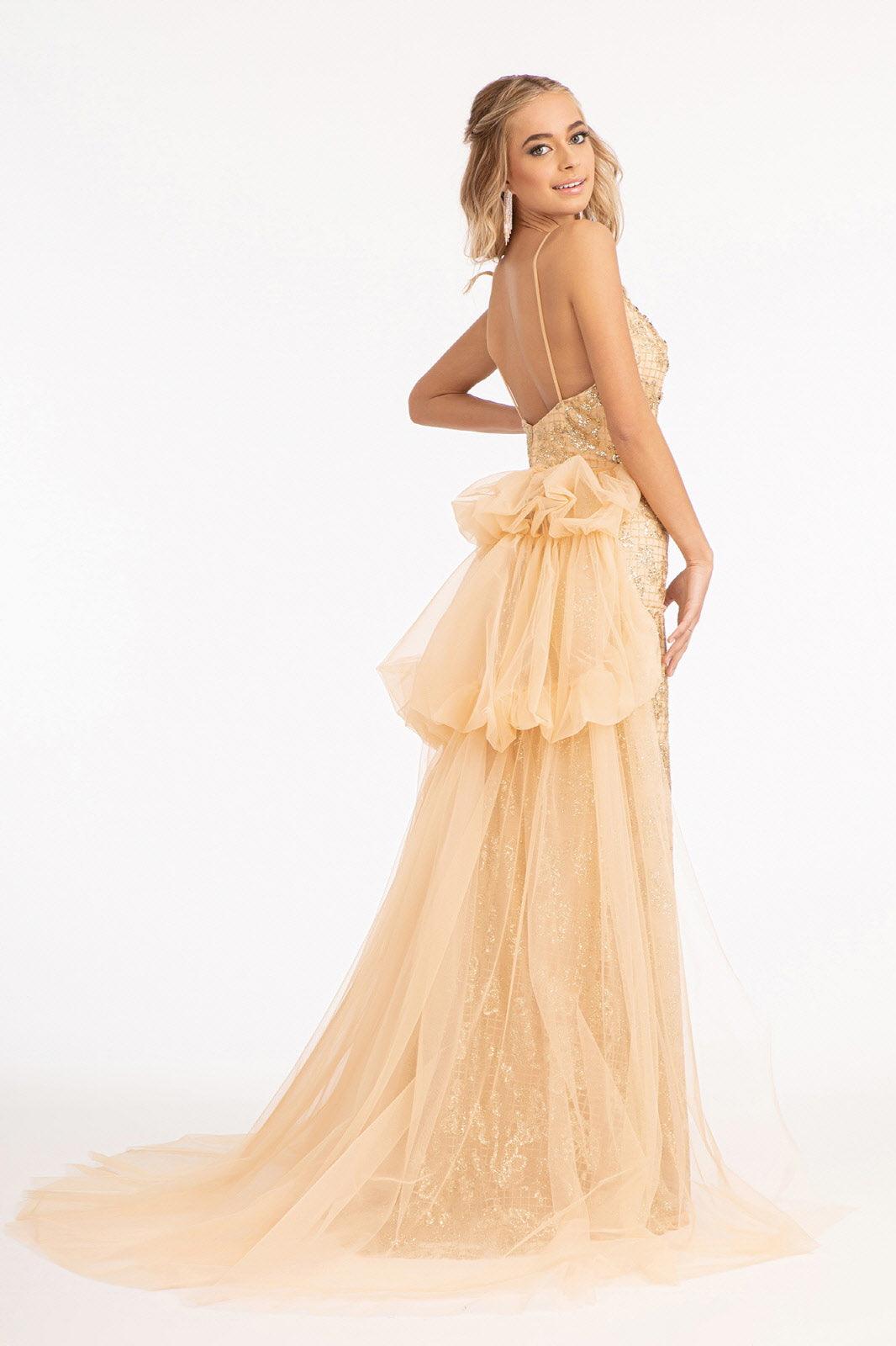 Long Spaghetti Strap Mermaid Mesh Prom Dress - The Dress Outlet