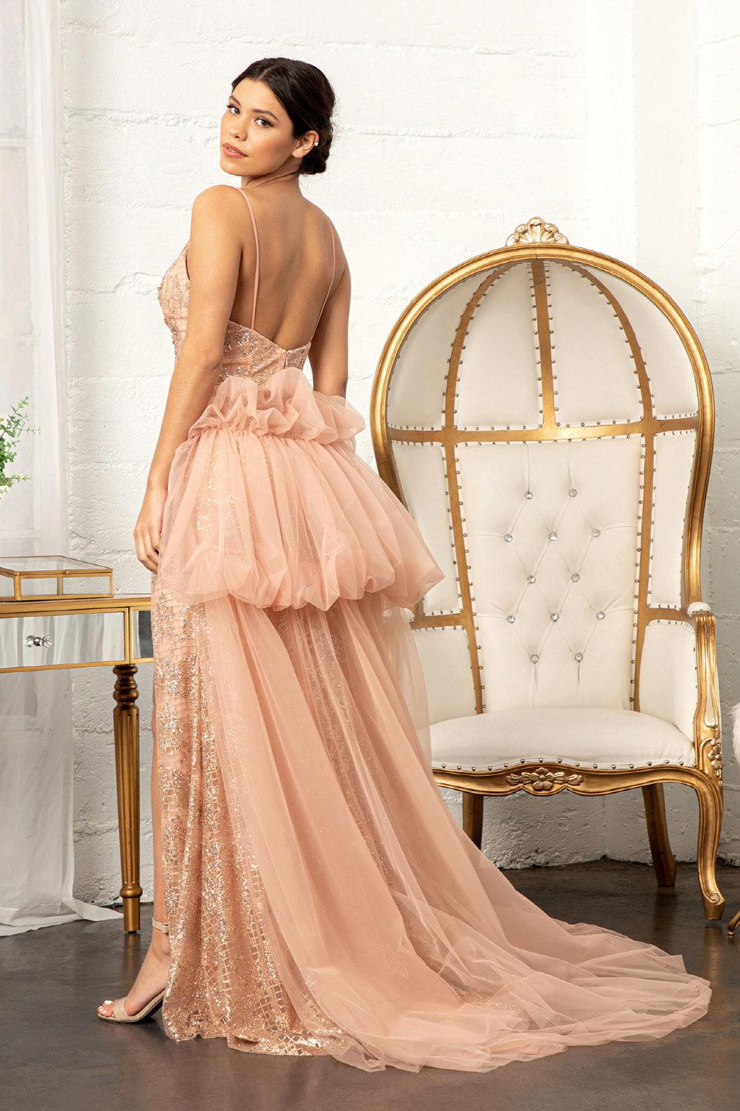 Long Spaghetti Strap Mermaid Mesh Prom Dress - The Dress Outlet