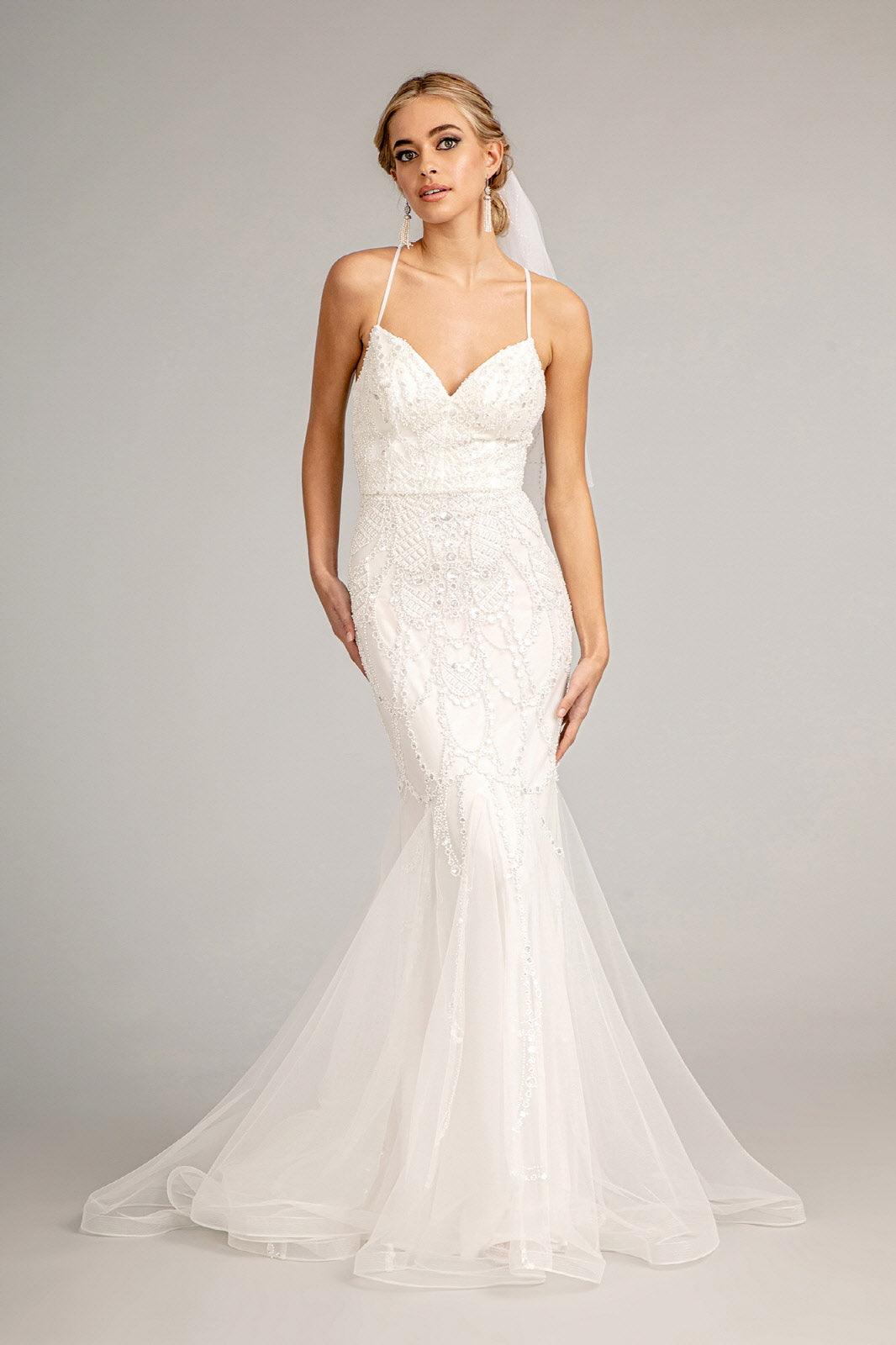 Long Spaghetti Strap Mermaid Wedding Dress - The Dress Outlet