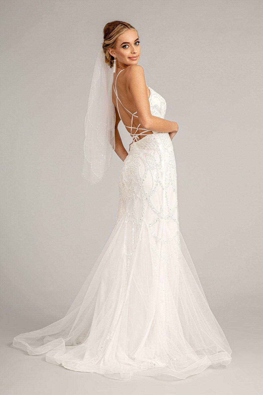 Long Spaghetti Strap Mermaid Wedding Dress - The Dress Outlet