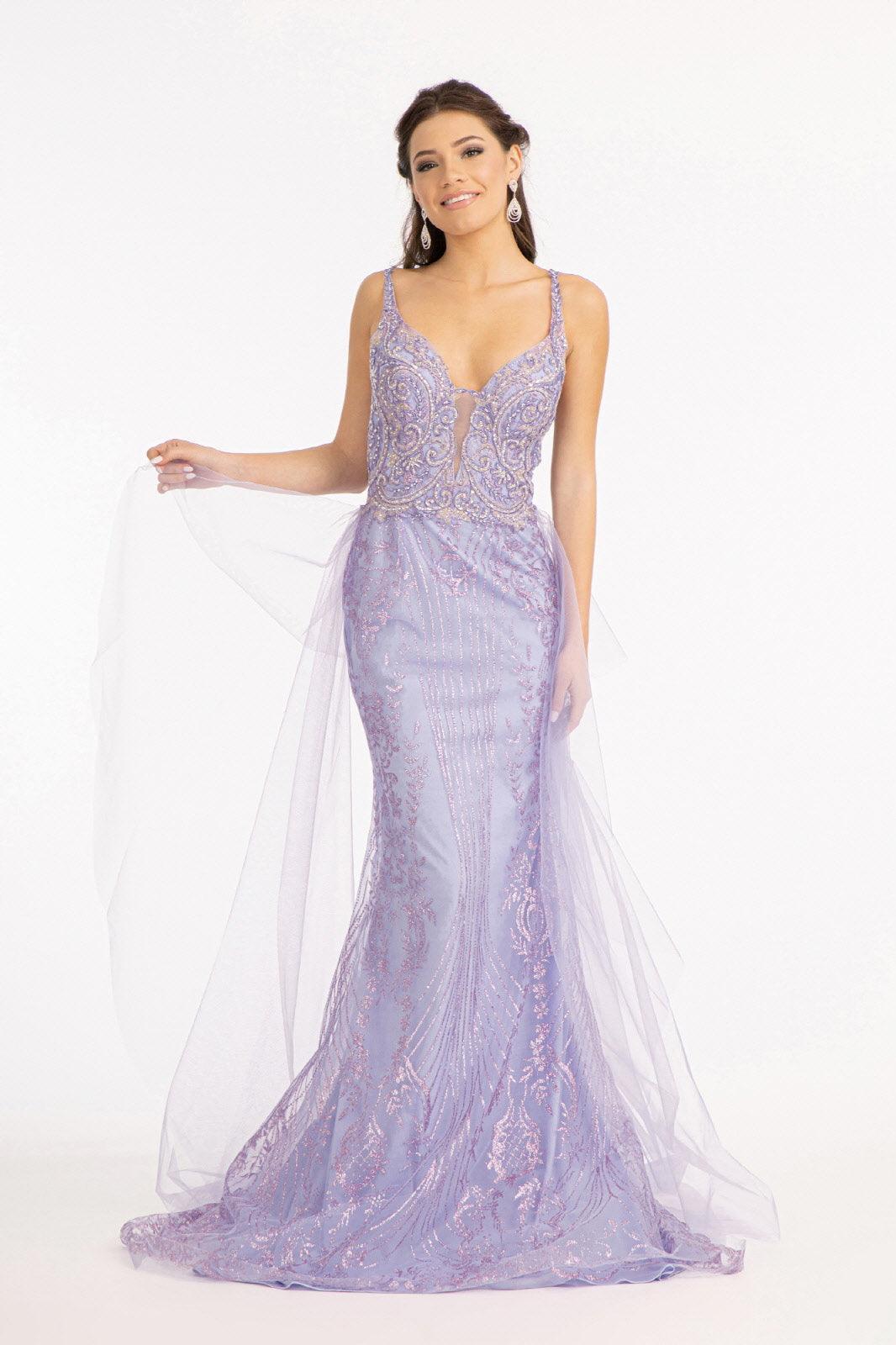 Long Spaghetti Strap Mesh Mermaid Prom Dress - The Dress Outlet