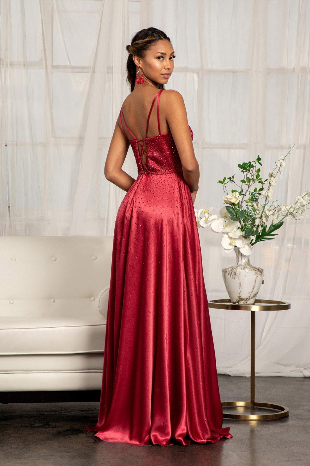 Long Spaghetti Strap Satin A Line Prom Dress
