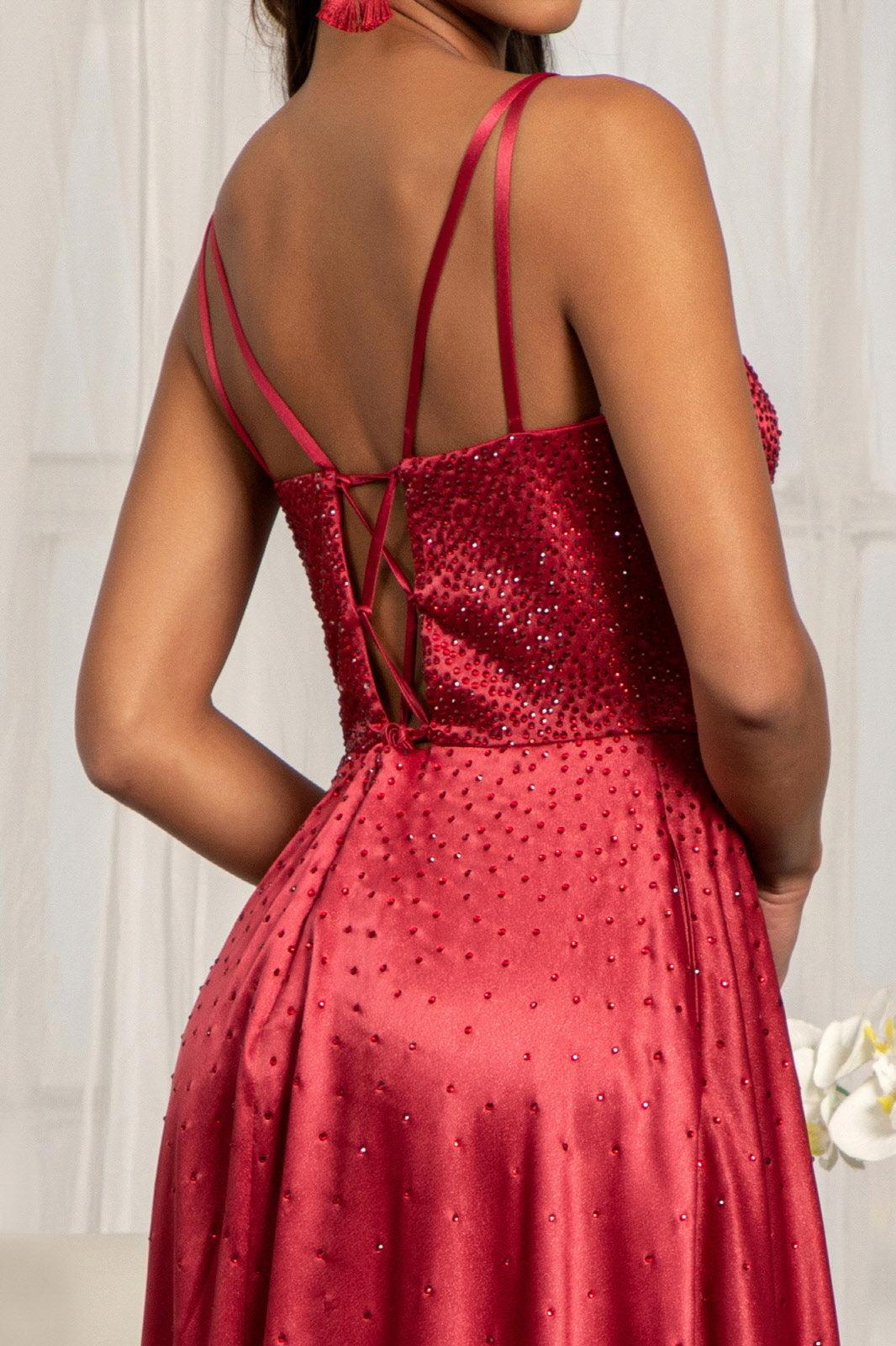 Long Spaghetti Strap Satin A Line Prom Dress
