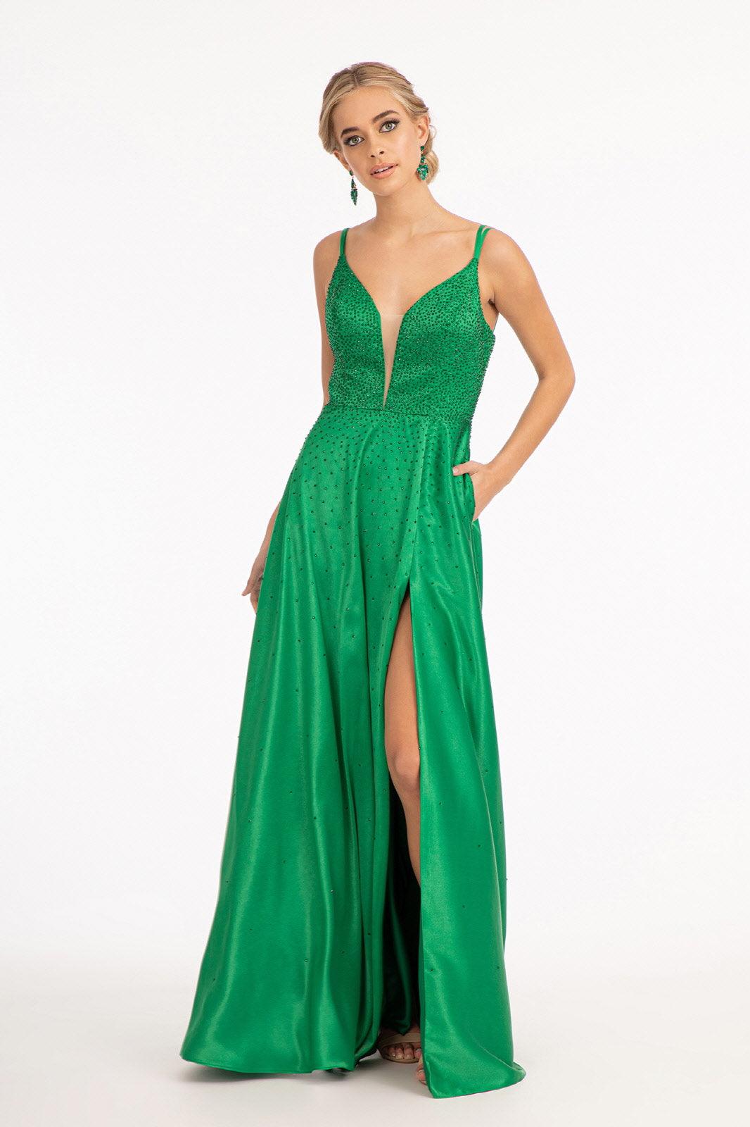 Long Spaghetti Strap Satin A Line Prom Dress