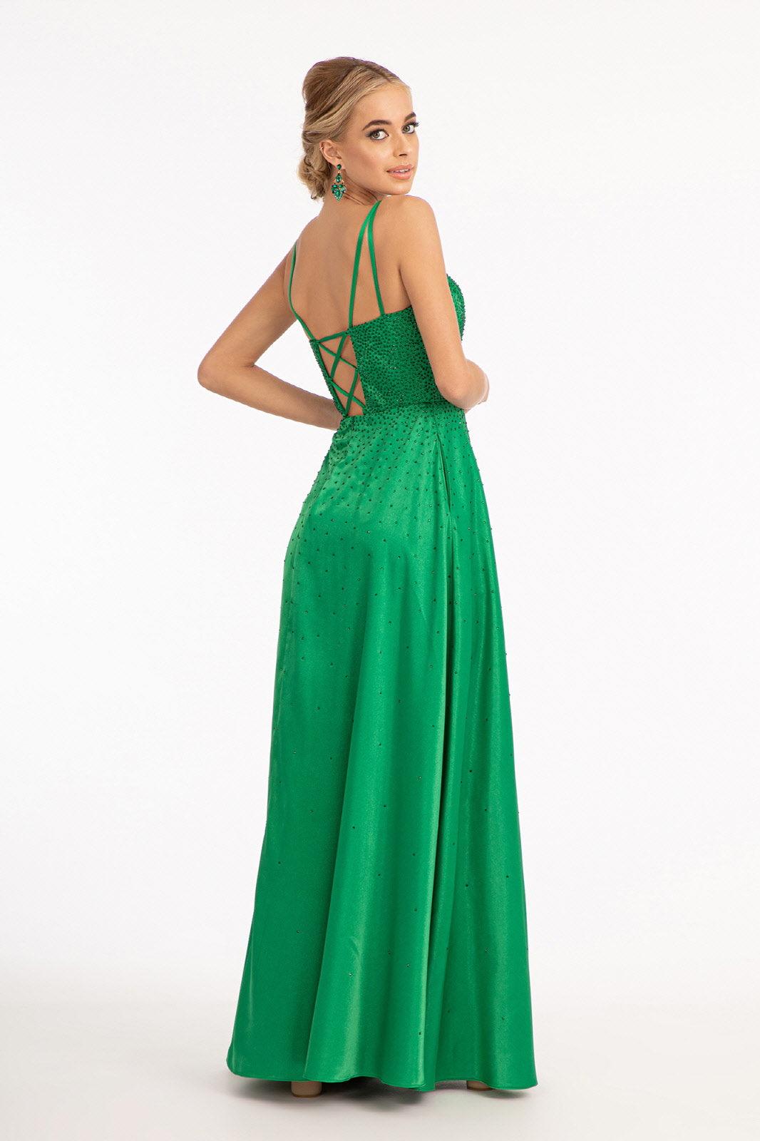 Long Spaghetti Strap Satin A Line Prom Dress
