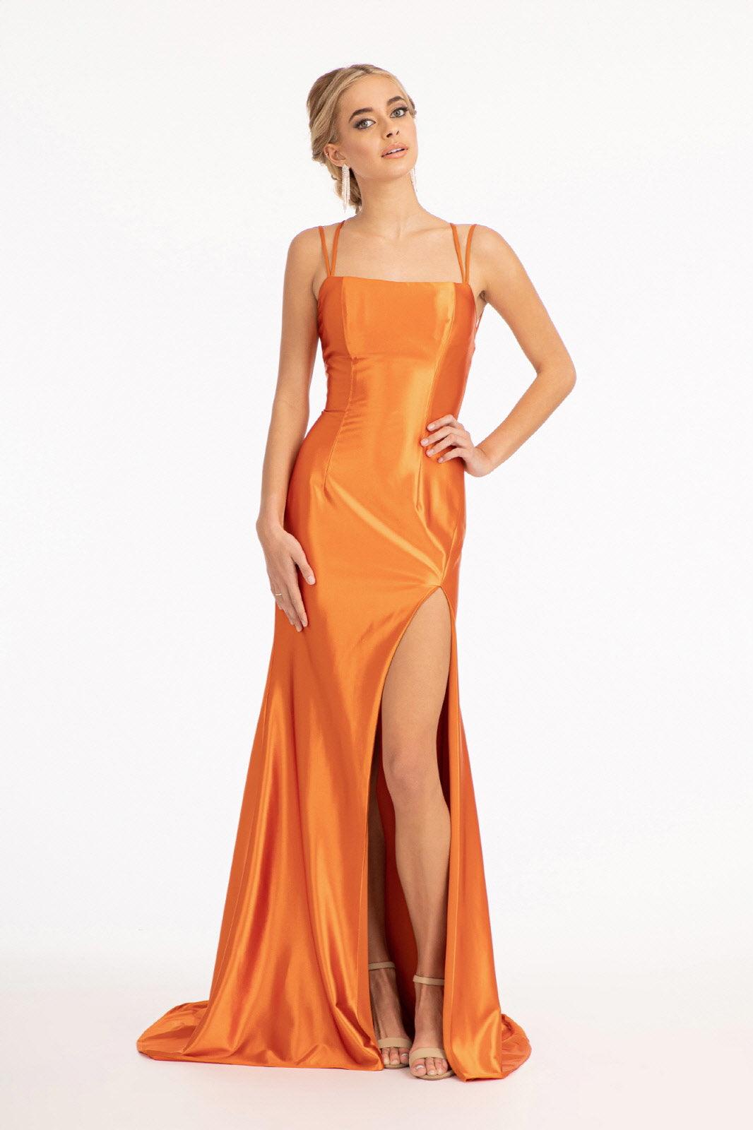 Long Spaghetti Strap Satin Mermaid Prom Dress