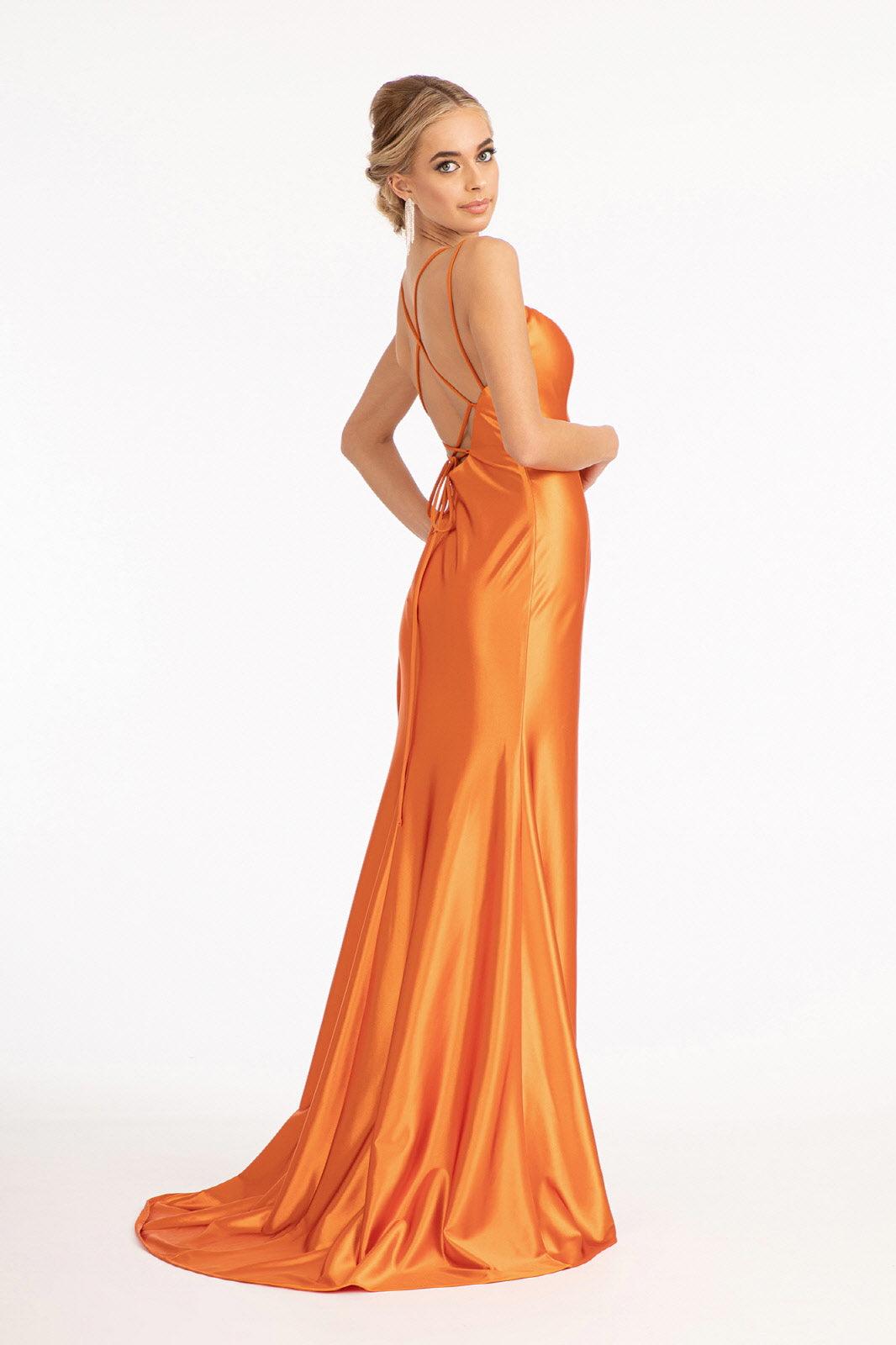 Long Spaghetti Strap Satin Mermaid Prom Dress