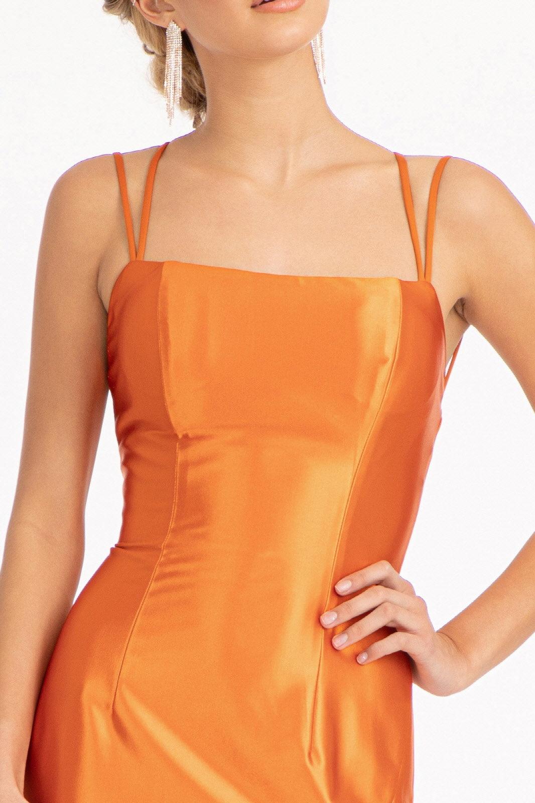 Long Spaghetti Strap Satin Mermaid Prom Dress