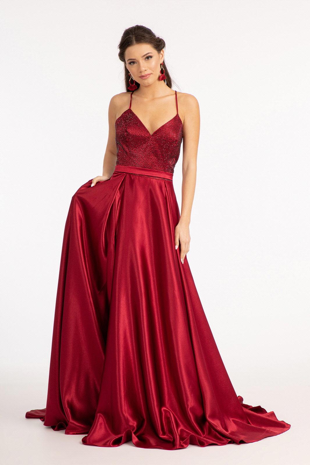 Long Spaghetti Strap Satin Prom Formal Gown - Burgundy / XL Long Spaghetti Strap Satin Prom Formal Gown - Burgundy / XL