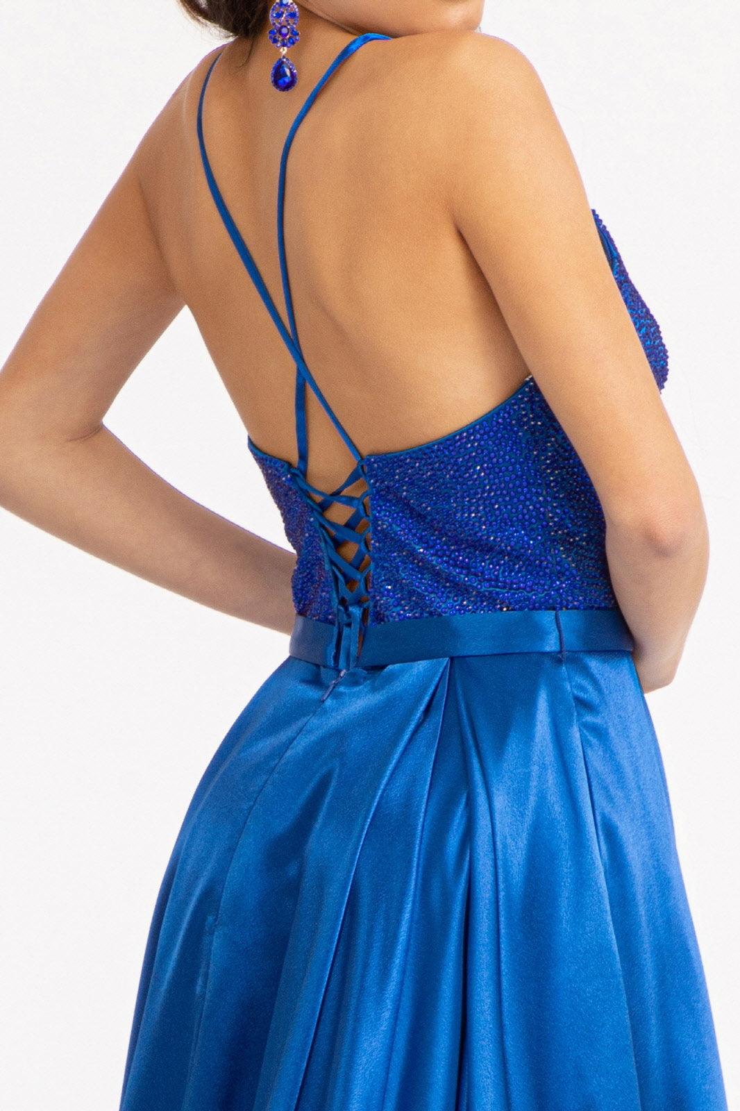 Long Spaghetti Strap Satin Prom Formal Gown