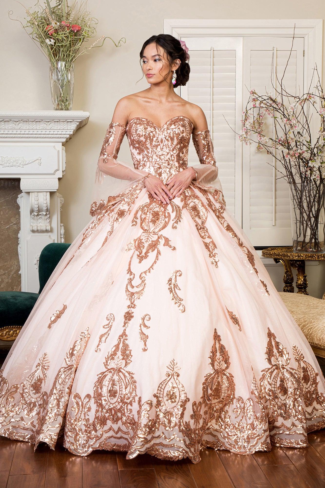 Long Strapless Ball Gown Mesh Quinceanera Dress