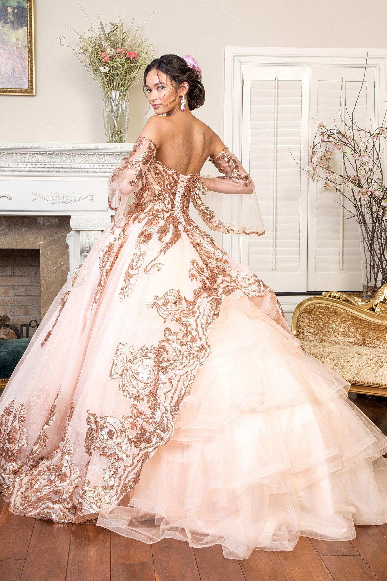 Long Strapless Ball Gown Mesh Quinceanera Dress