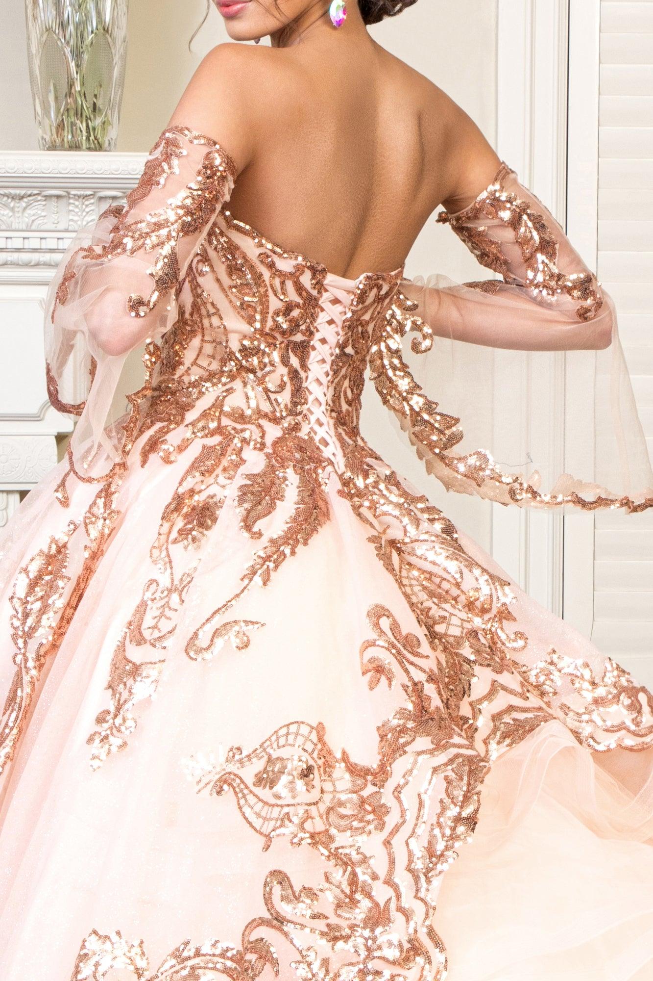 Long Strapless Ball Gown Mesh Quinceanera Dress