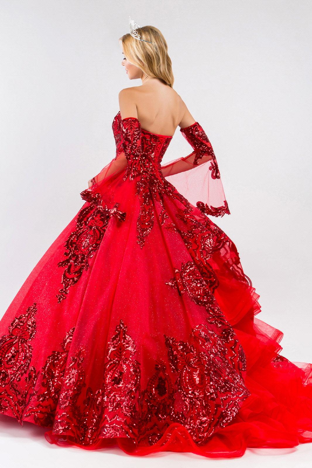 Long Strapless Ball Gown Mesh Quinceanera Dress - The Dress Outlet