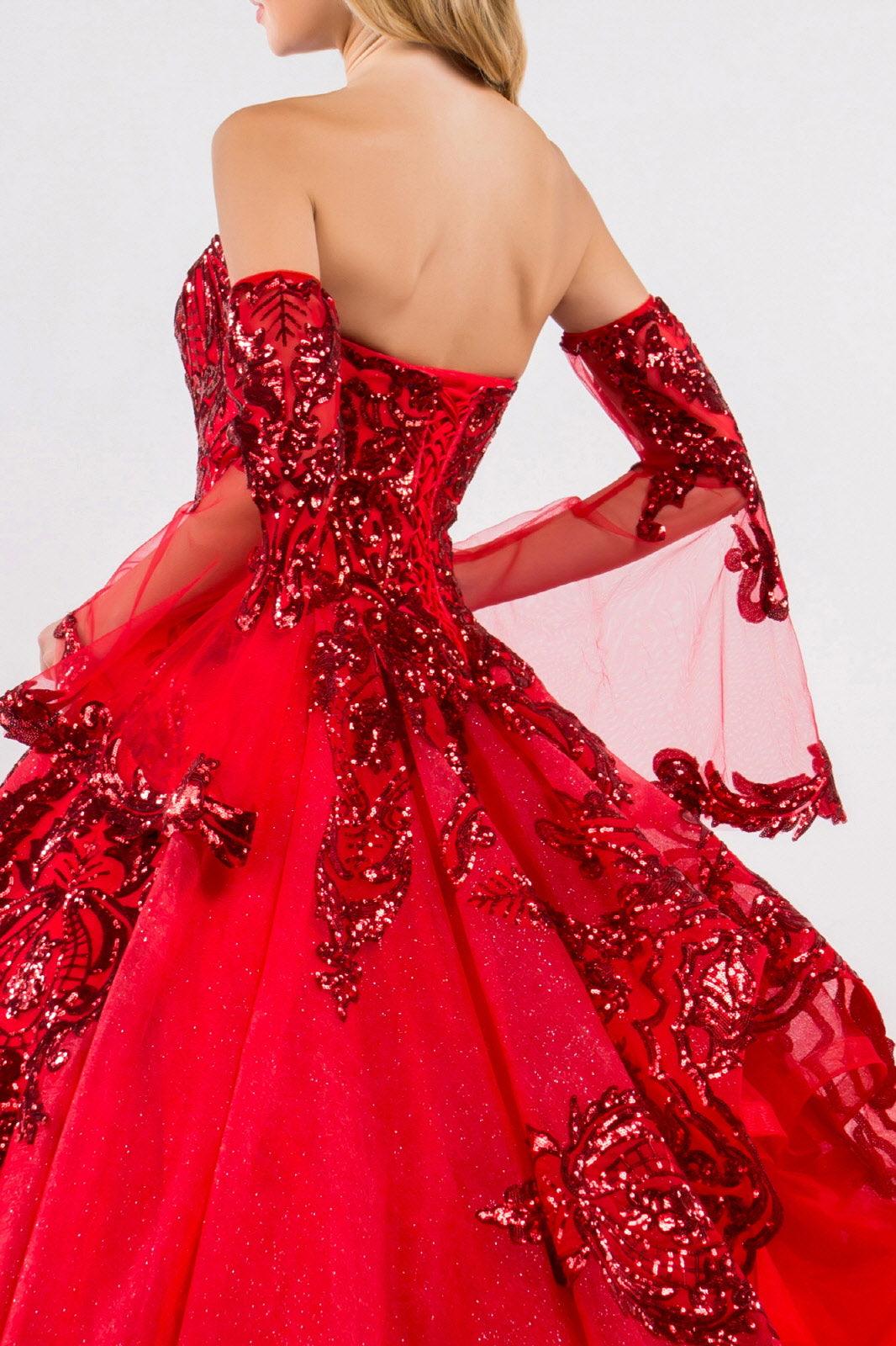 Long Strapless Ball Gown Mesh Quinceanera Dress