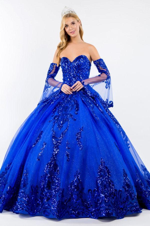 Long Strapless Ball Gown Mesh Quinceanera Dress