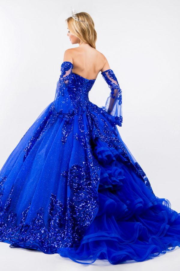 Long Strapless Ball Gown Mesh Quinceanera Dress