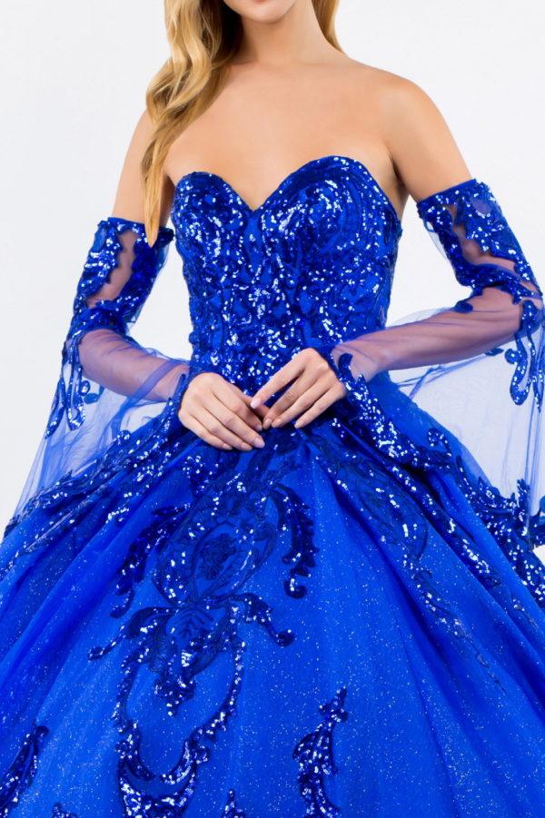 Long Strapless Ball Gown Mesh Quinceanera Dress - The Dress Outlet