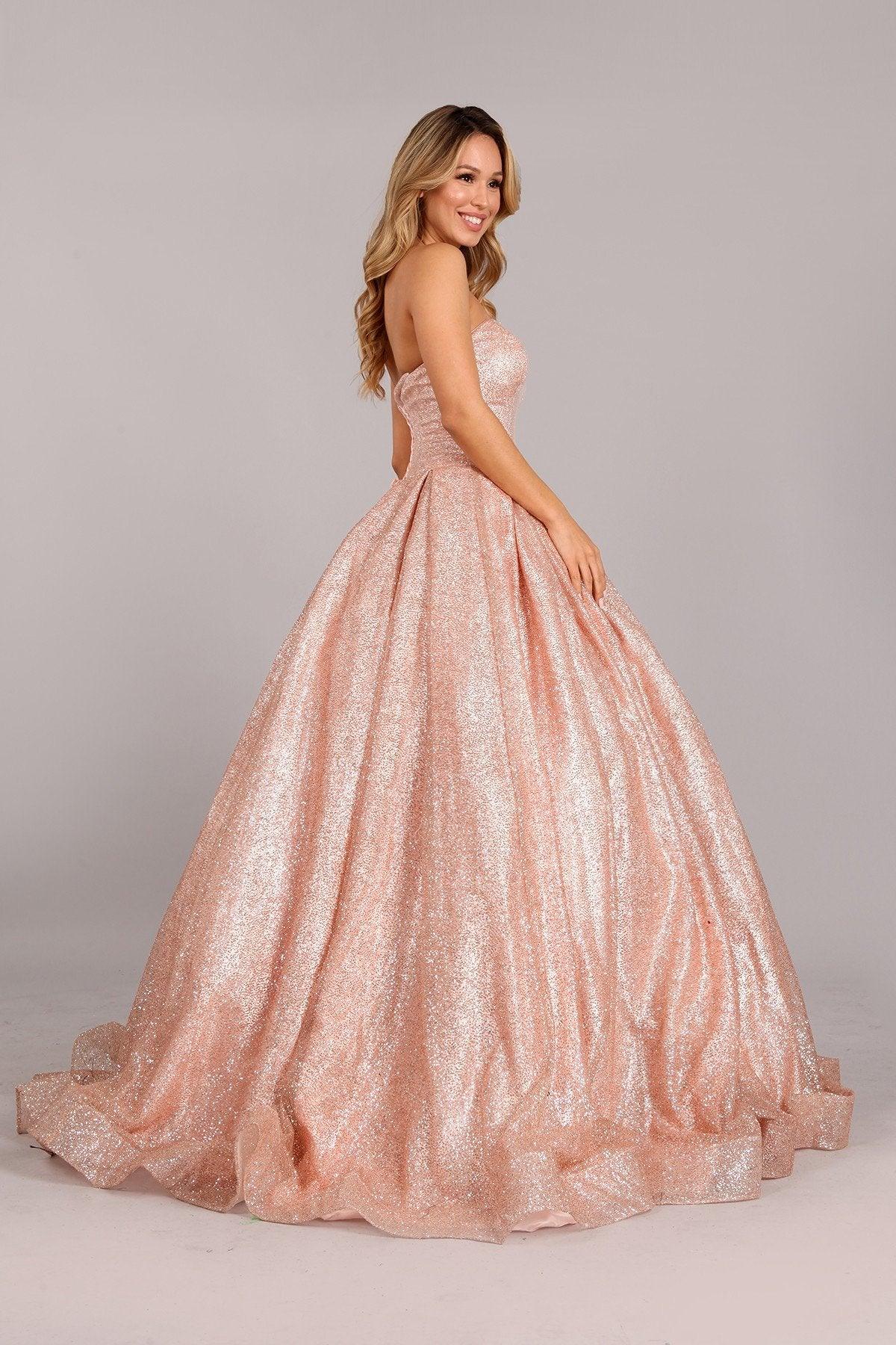 Long Strapless Prom Glitter Ball Gown