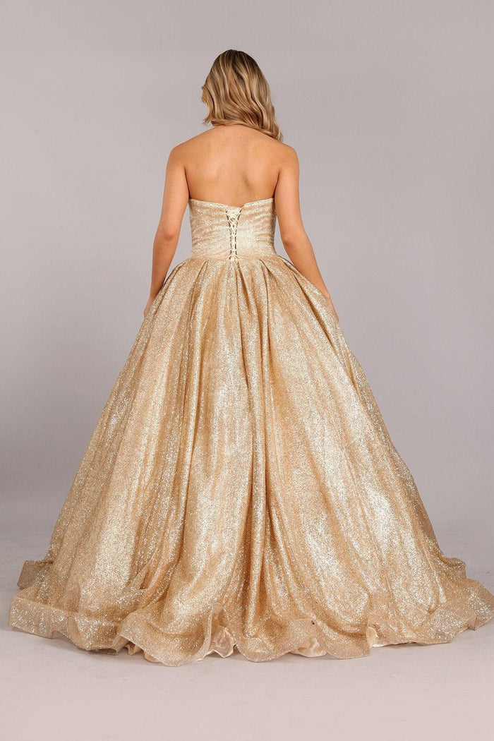 Long Strapless Prom Glitter Ball Gown - The Dress Outlet