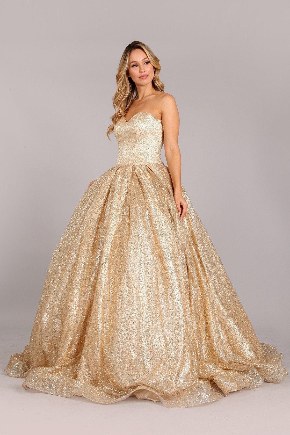 Long Strapless Prom Glitter Ball Gown