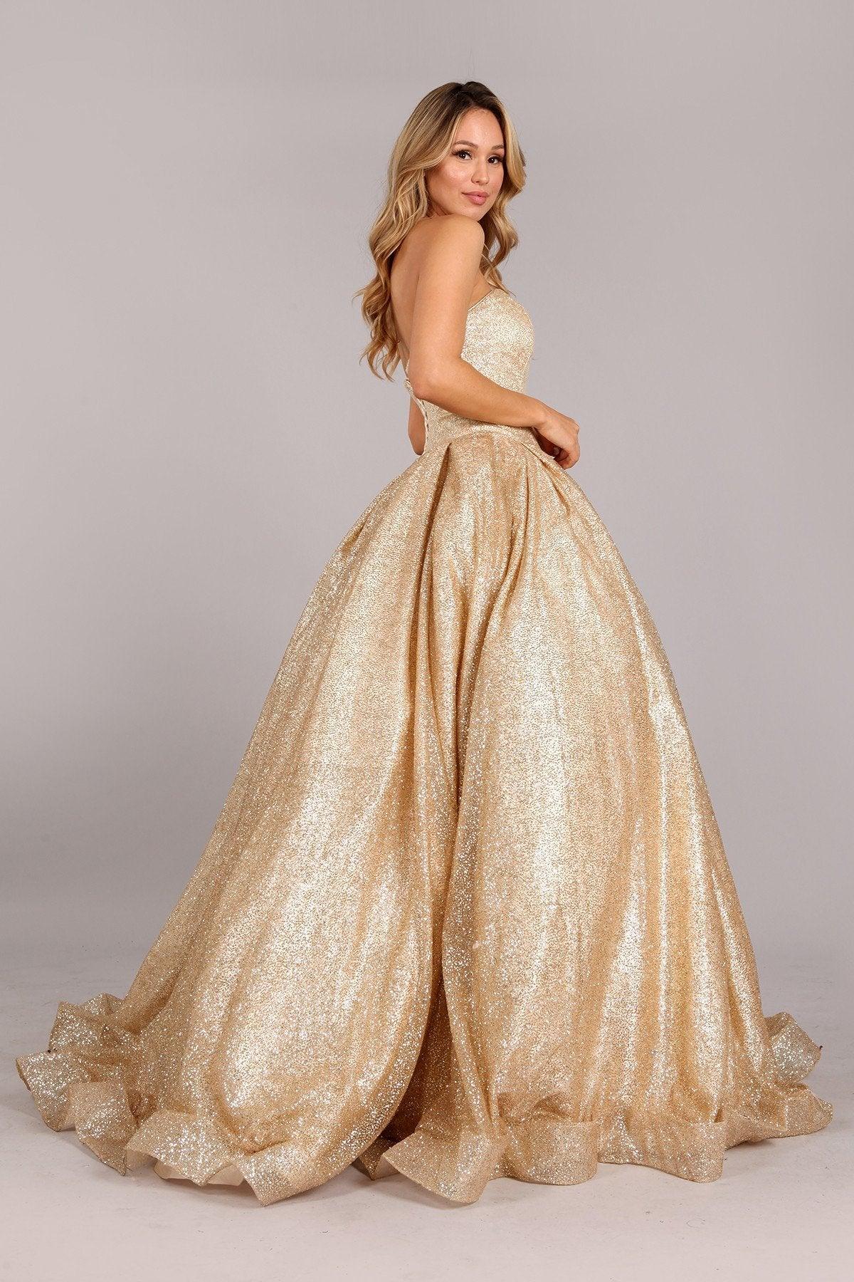 Long Strapless Prom Glitter Ball Gown