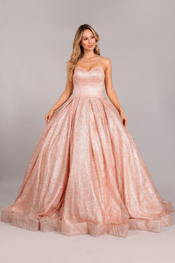 Long Strapless Prom Glitter Ball Gown - The Dress Outlet