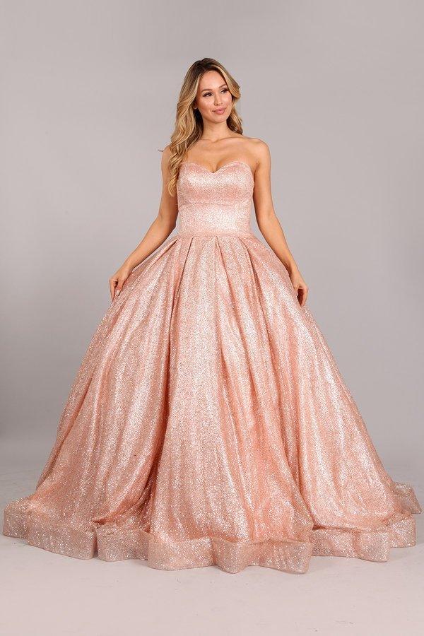 Long Strapless Prom Glitter Ball Gown
