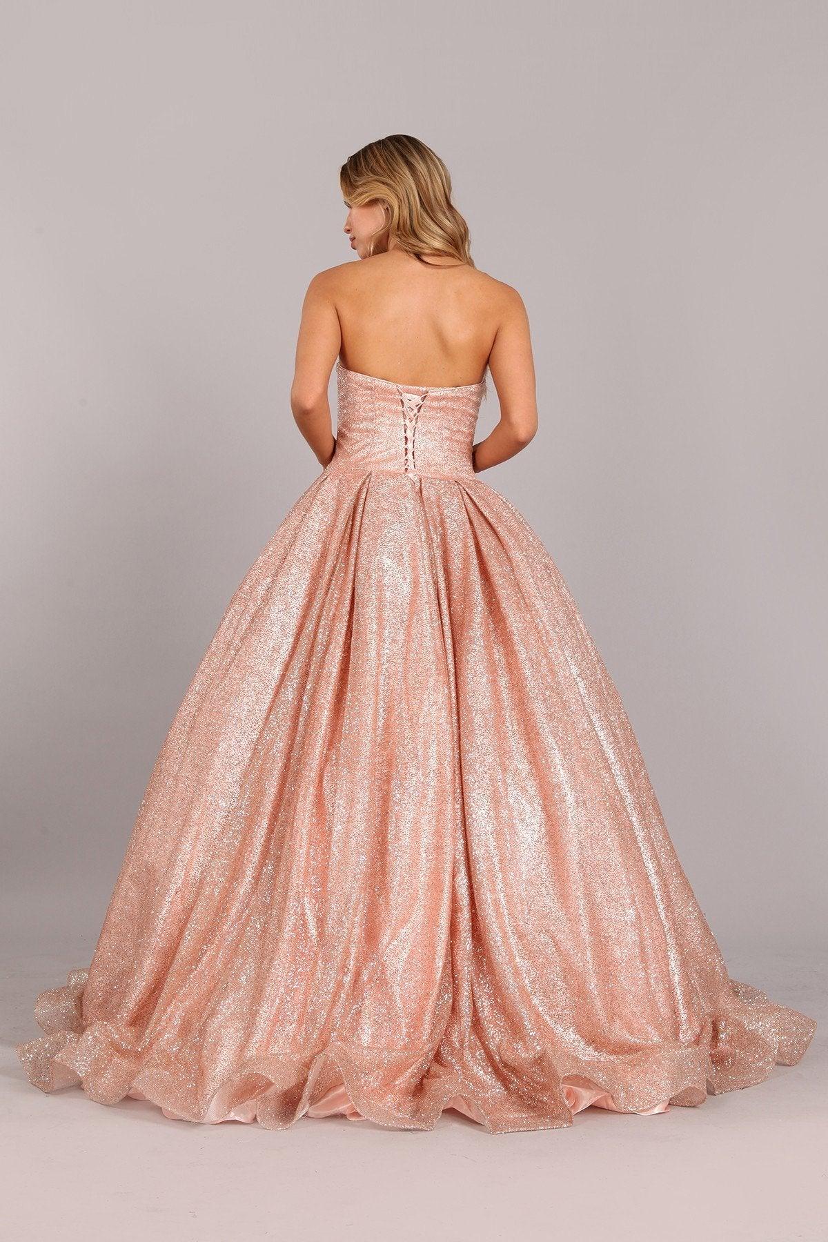 Long Strapless Prom Glitter Ball Gown