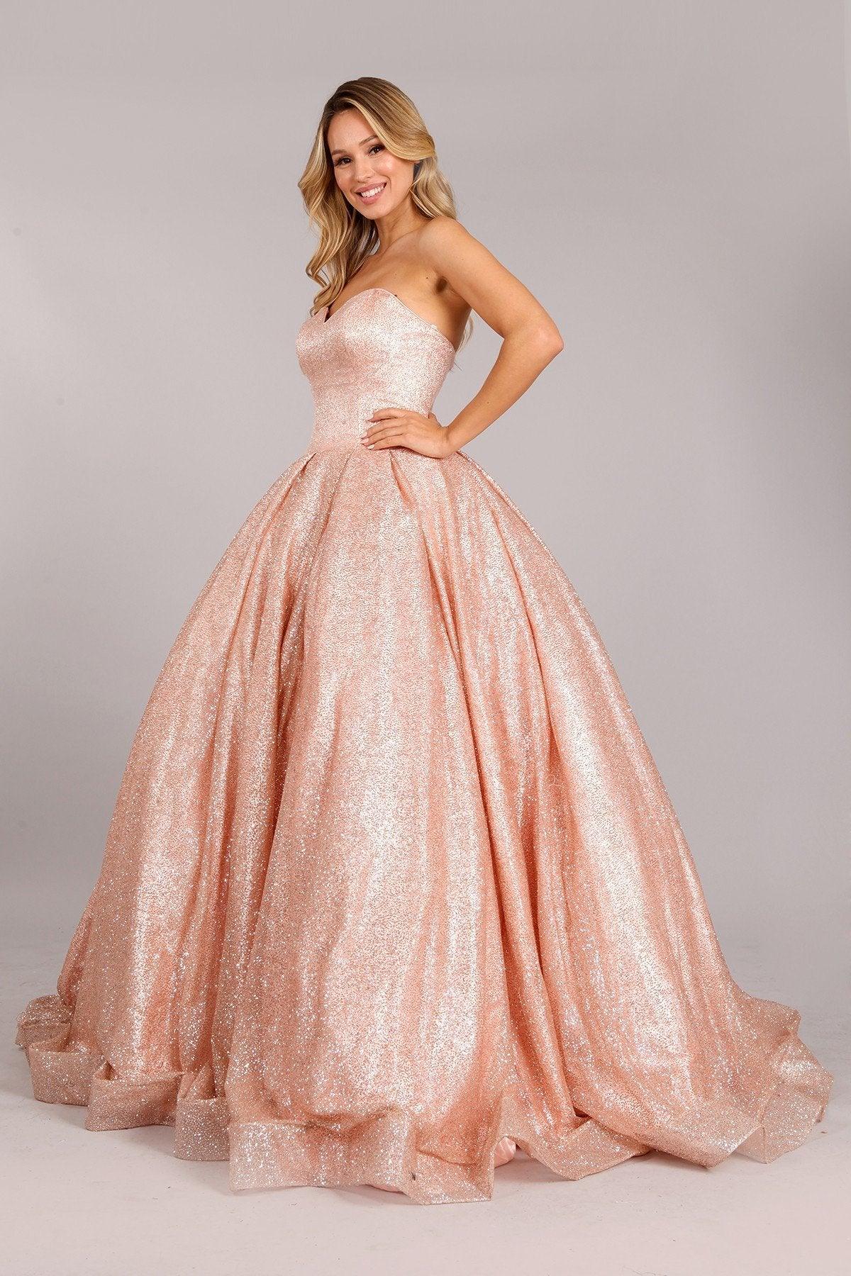 Long Strapless Prom Glitter Ball Gown