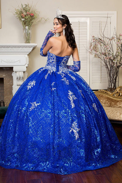 Long Strapless Quinceanera Glitter Mesh Ball Gown - The Dress Outlet