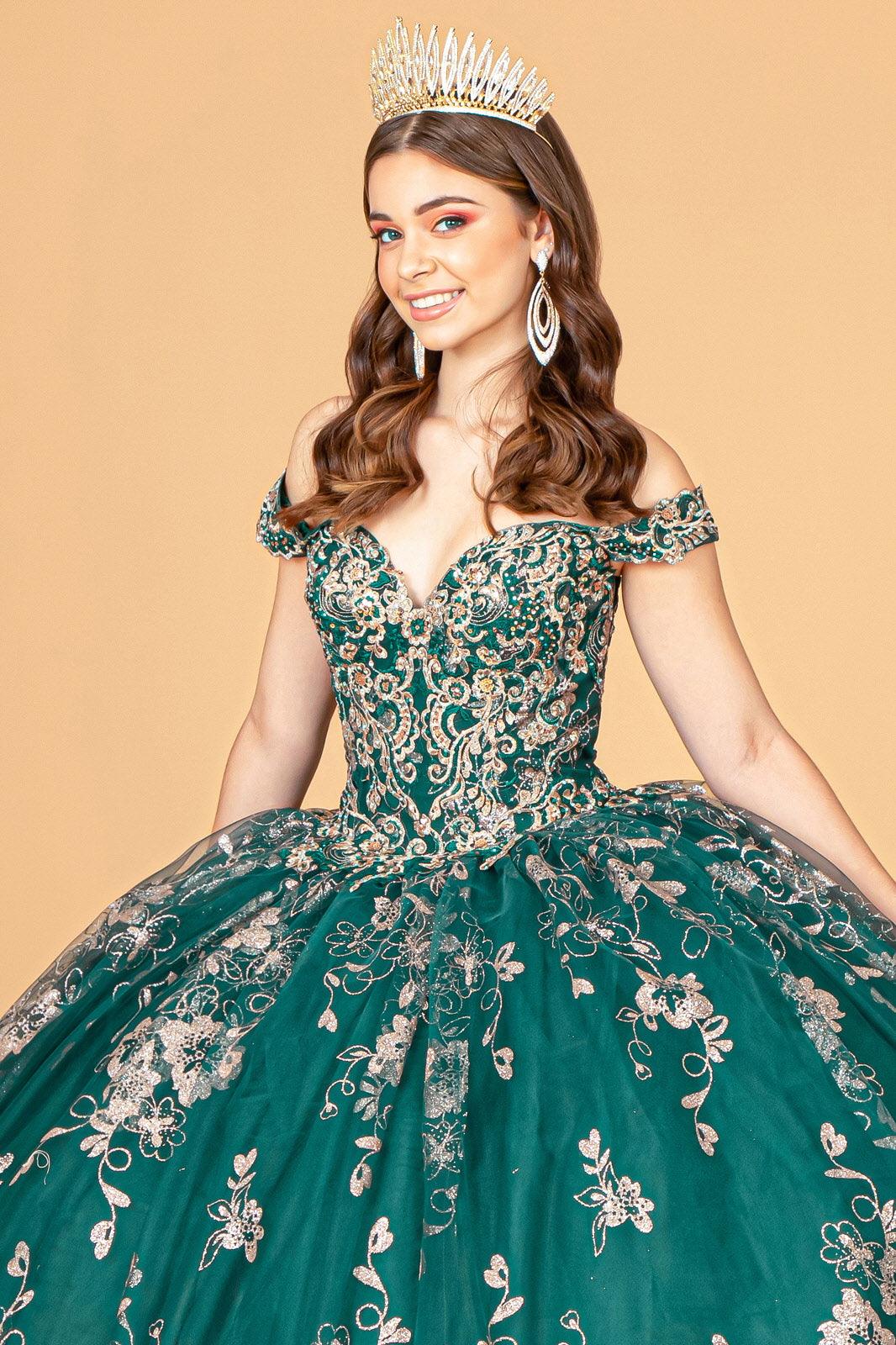 Long Sweet 16 Glitter Quinceanera Dress