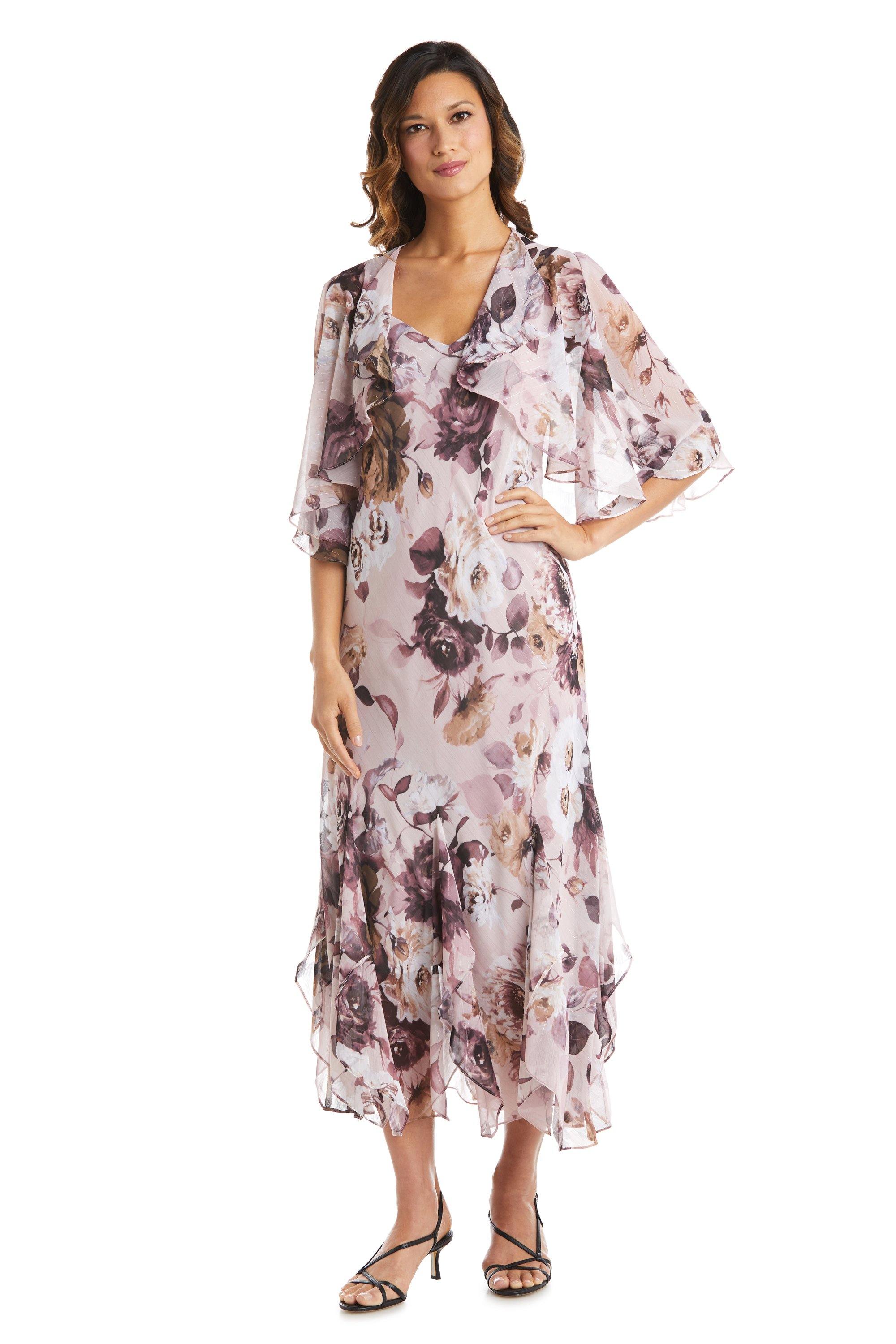 Long Two Piece Floral Jacket Dress Sale - The Dress Outlet